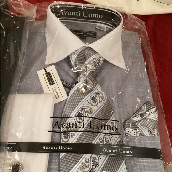 Avanti Uomo French Cuff Men's Black and Gray Dress Shirts with Ties(2) - Picture 3 of 16